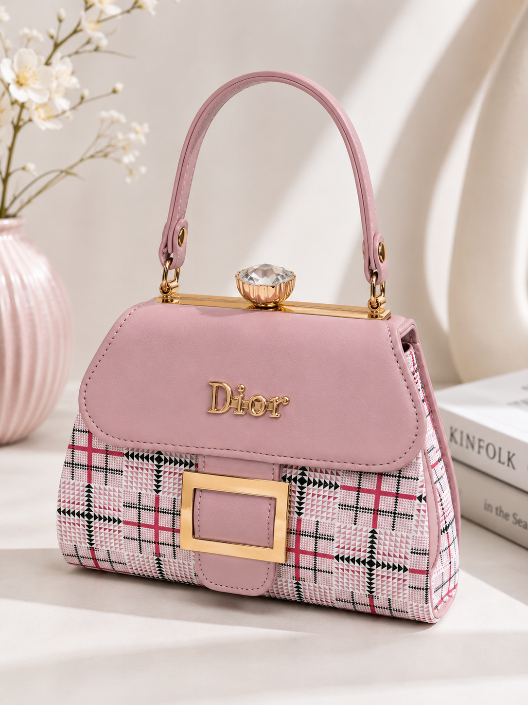 Plaid Designer-Style Top Handle Handbag