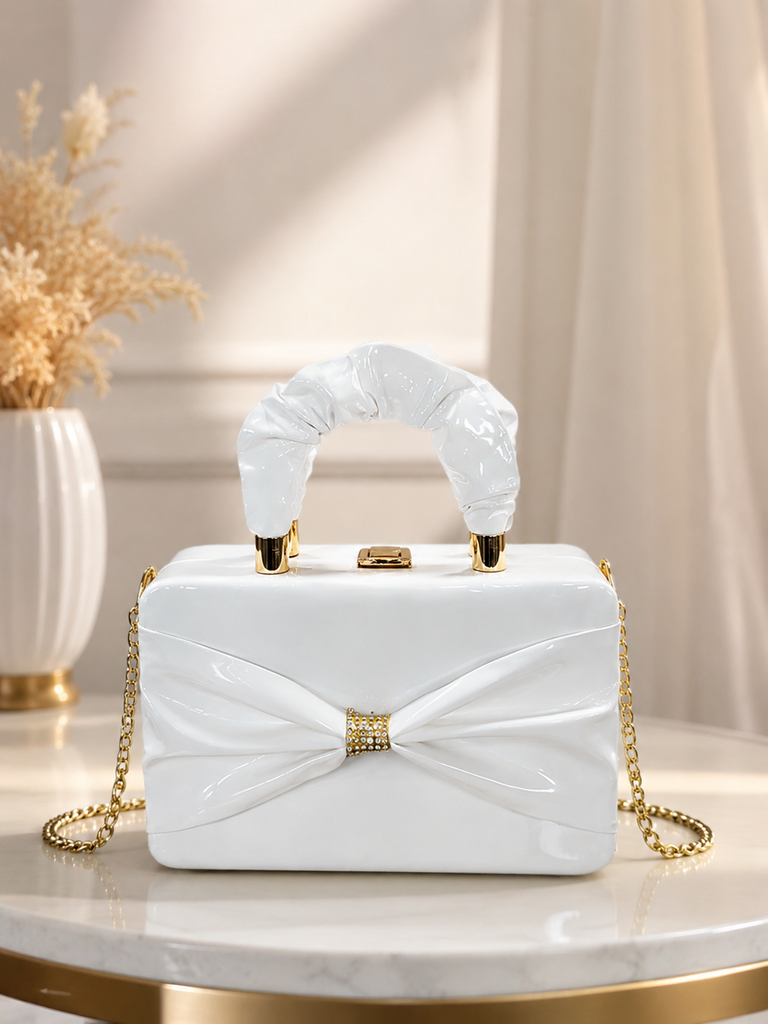 Elegant Bow Detail White Handbag