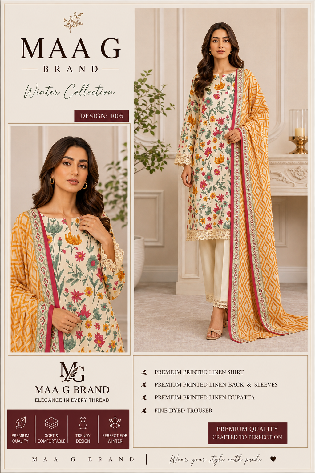 Maa G Brand – Premium Printed Linen Winter Suit