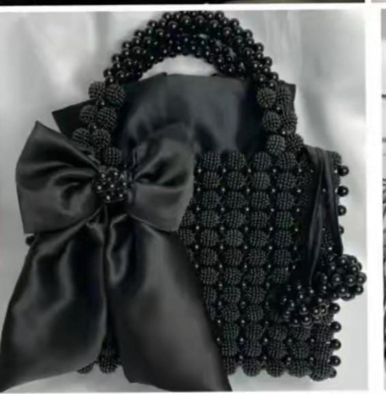 Luxury Handmade Black Pearl Bow Tote Bag