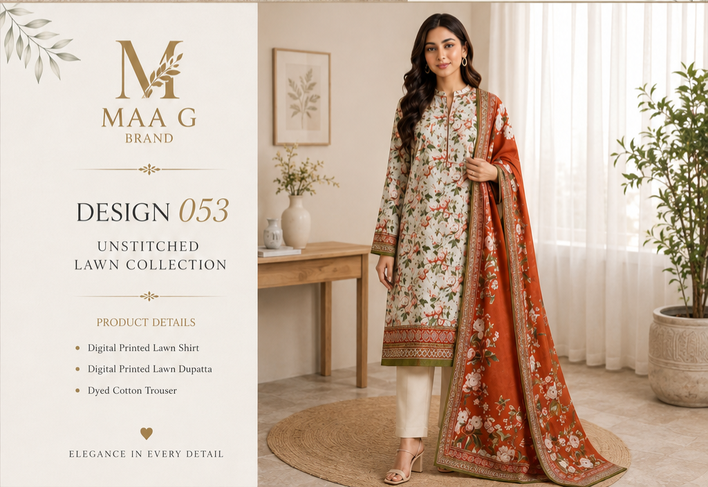 Rust Floral Printed Lawn 3-Piece Suit