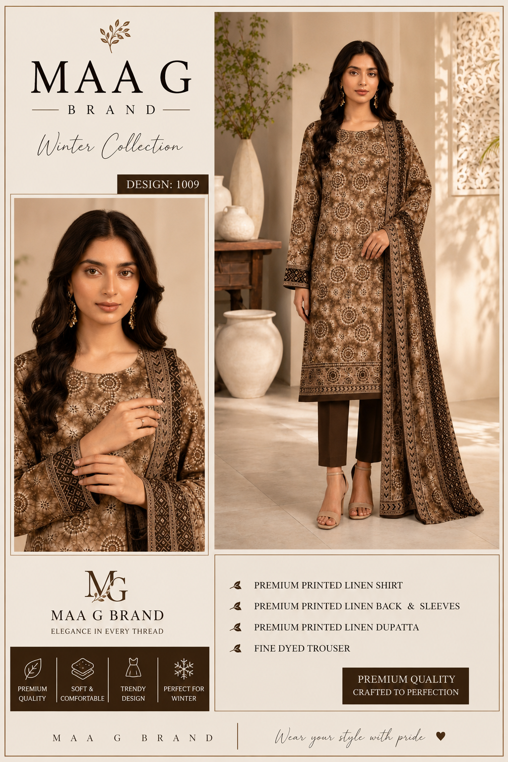 Maa G Brand – Premium Printed Linen Winter Suit