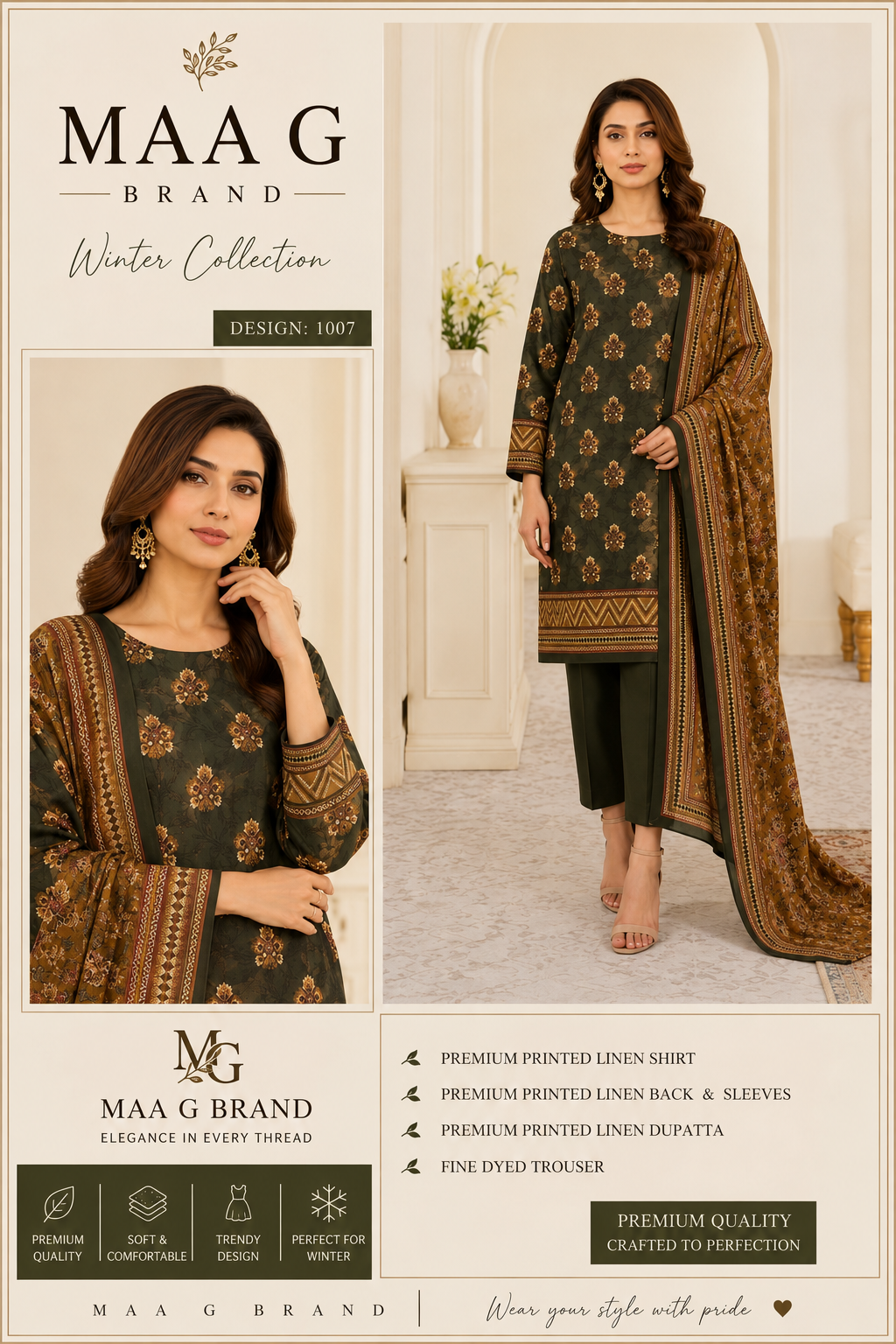 Maa G Brand – Premium Printed Linen Winter Suit