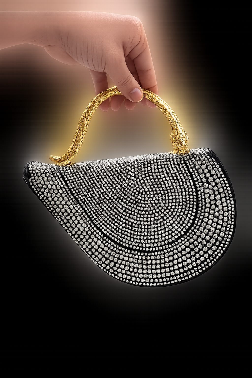 Luxury Crystal Rhinestone Clutch – Gold Handle