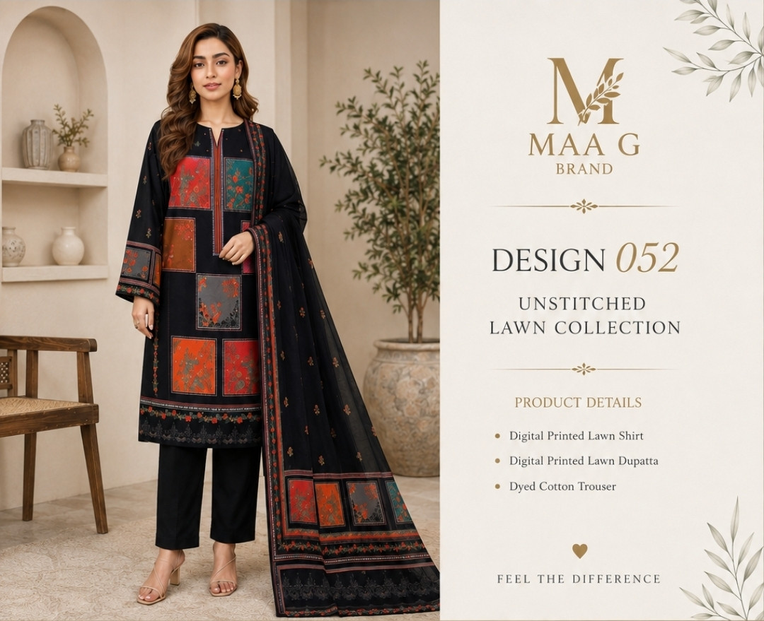 Black Printed Lawn 3-Piece Suit